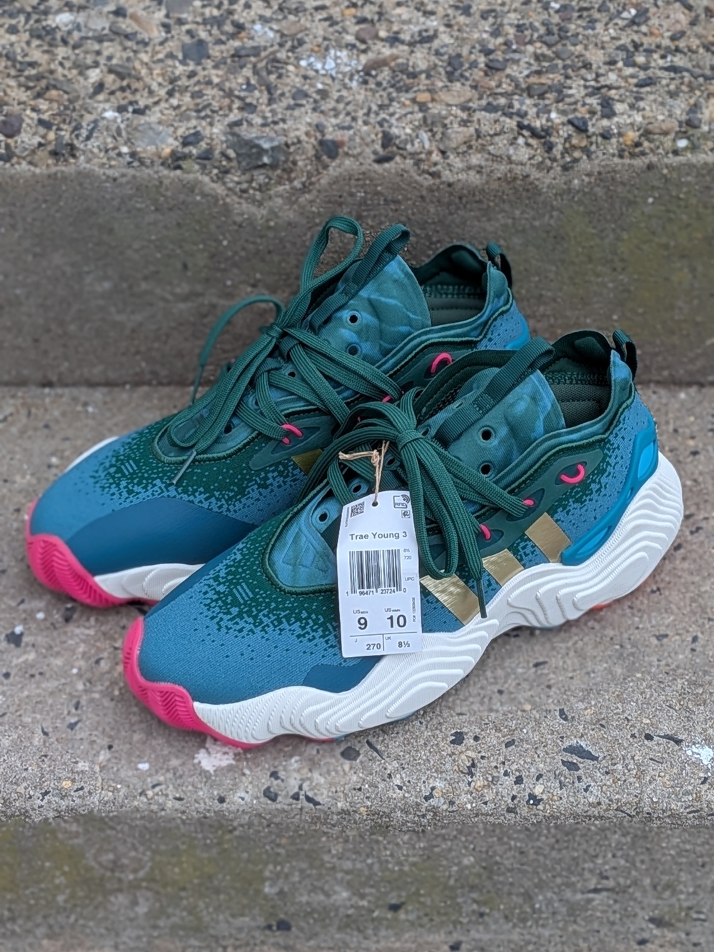 Adidas Trae Young 3 Teal Athletic Sneakers Size 9 - Picture 2 of 5